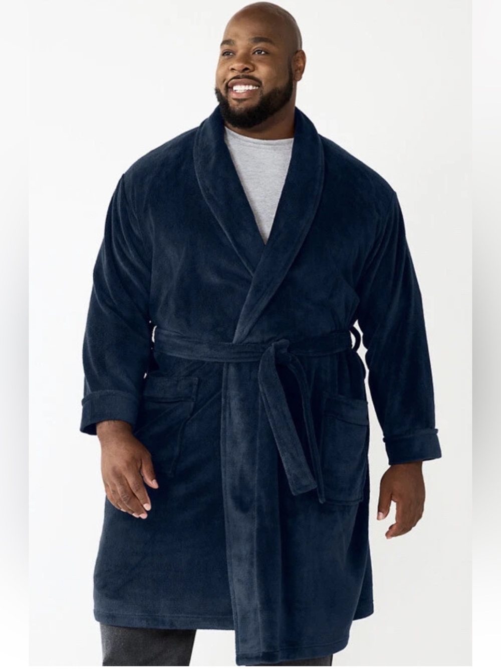 Big & Tall Men’s Sonoma Plush Robe Navy Blue Size 2XLT/3XLT